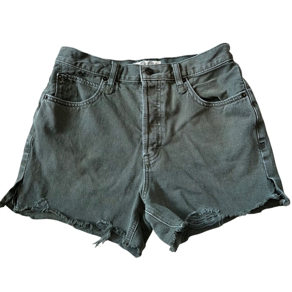 Free People We the Free Cut Off Distressed Denim Shorts Olive Green Size 28